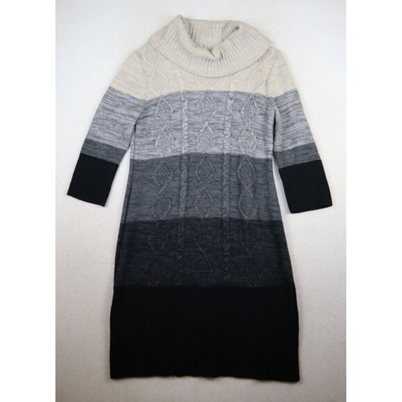 STUDIO ONE - WOMEN'S STRIPED 3/4 SLEEVE COWL NECK SWEATER DRESS - SIZE L - Picture 1 of 8